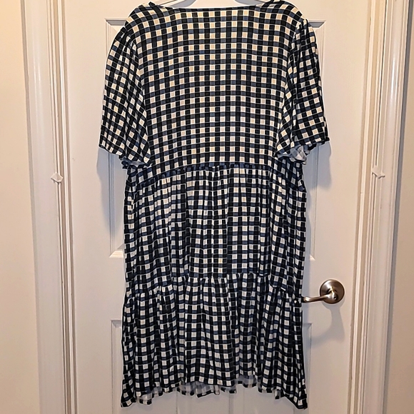 Dress- Ava & Viv Plus Size Flutter Short Sleeve Tiered Midi Dress Gingham - Picture 3 of 13